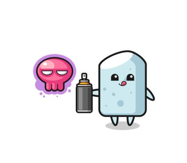 Tebeşir karikatürü sprey boyayla grafiti yapıyor, şirin bir tasarım.