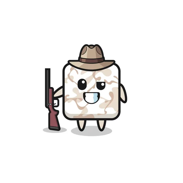 瓷砖猎人吉祥物拿着枪 可爱的设计 — 图库矢量图片