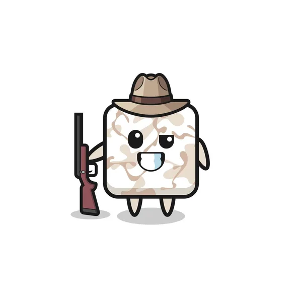 Ceramic Tile Hunter Mascot Holding Gun Cute Design — Stock Vector