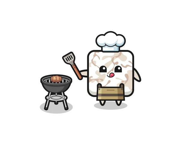 Cerámica Azulejo Barbacoa Chef Con Una Parrilla Lindo Diseño — Vector de stock