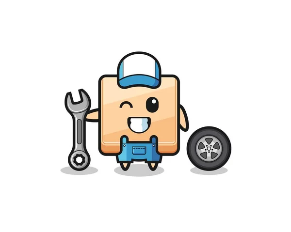 Pizza Box Character Mechanic Mascot Cute Design — Stock Vector