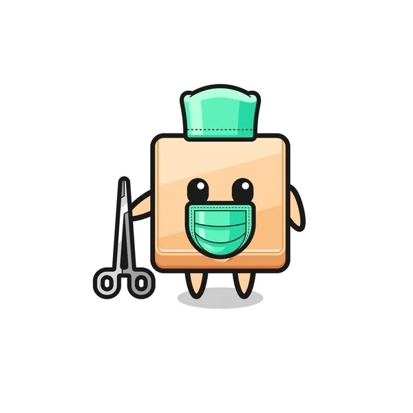 Surgeon Pizza Box Mascot Character Cute Design — Stock Vector