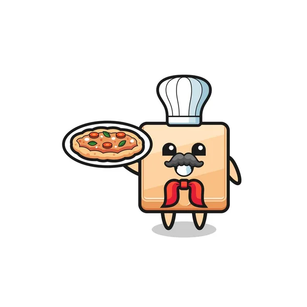 Pizza Box Karaktär Som Italiensk Kock Maskot Söt Design — Stock vektor