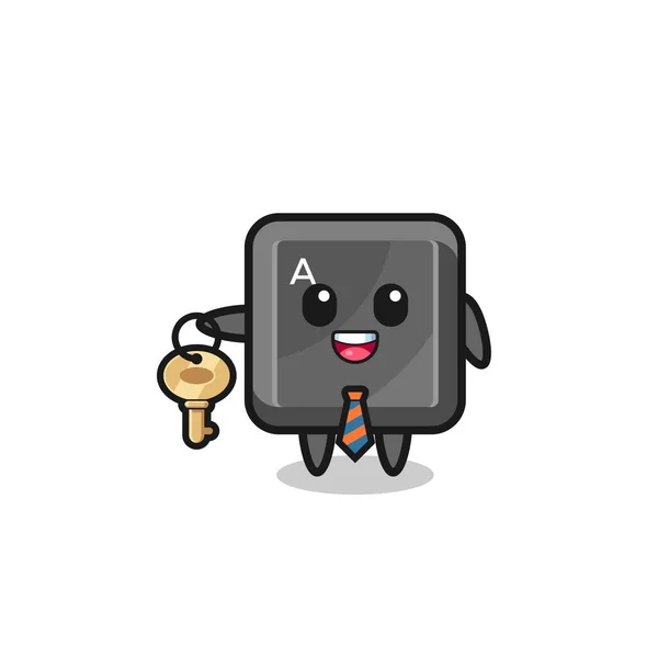 Cute Keyboard Button Real Estate Agent Mascot Cute Design - Stok Vektor