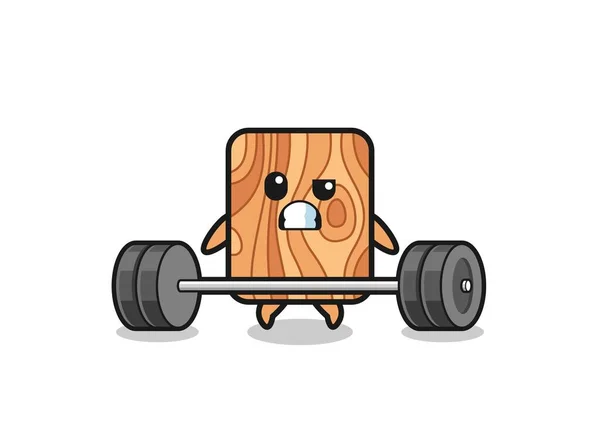 Cartoon Plank Wood Lifting Barbell Cute Design — Stock Vector