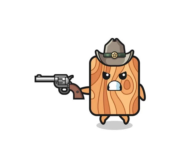 Plank Hout Cowboy Schieten Met Een Pistool Schattig Ontwerp — Stockvector