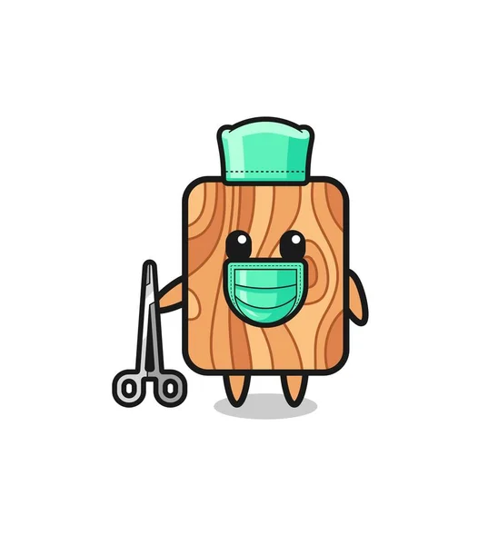 Surgeon Plank Wood Mascot Character Cute Design — Stock Vector