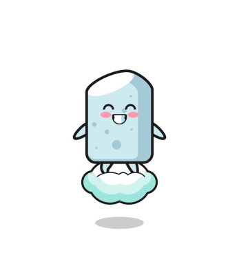 Tatlı tebeşir çizimi uçan bir bulutun üstünde, şirin bir tasarım.