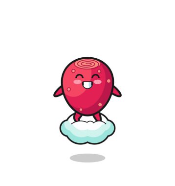 Şirin armut çizimi havada süzülen bir buluta biniyor, şirin bir tasarım.