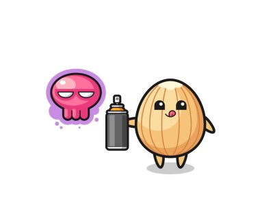 Badem karikatürü sprey boyalı bir grafiti yap, şirin bir tasarım.