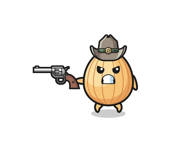 Almond Cowboy Shooting Gun Cute Design — Stock Vector