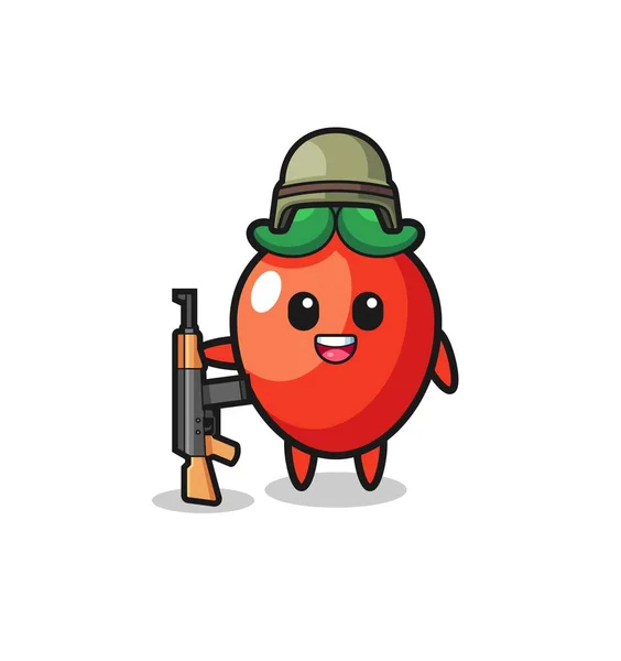 Cute Chili Pepper Mascot Soldier Cute Design — Stock Vector