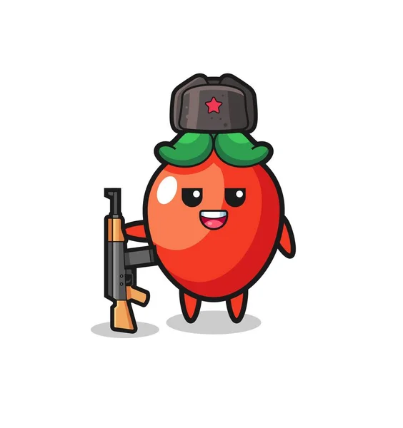 Cute Chili Pepper Cartoon Russian Army Cute Design — Stock Vector