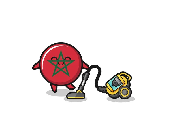 可爱的摩洛哥国旗拿着真空吸尘器插图 可爱的设计 — 图库矢量图片