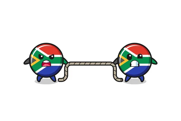 Carino Carattere Bandiera Sudafricana Sta Giocando Rimorchiatore Guerra Gioco Design — Vettoriale Stock