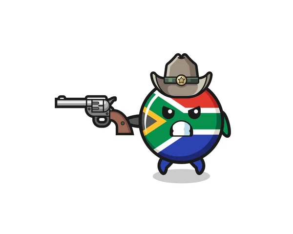 Drapeau Sud Africain Cow Boy Tirant Avec Pistolet Design Mignon — Image vectorielle