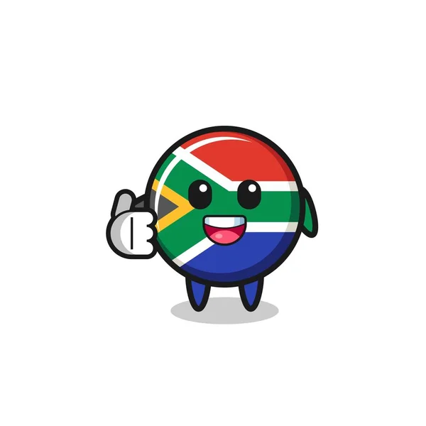 Zuid Afrika Vlag Mascotte Doen Duimen Omhoog Gebaar Schattig Ontwerp — Stockvector