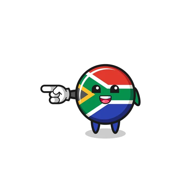 South Africa Flag Cartoon Pointing Left Gesture Cute Design — Stock Vector