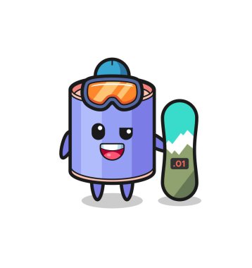 Snowboard stiline sahip silindir domuz kumbarası karakteri, şirin tasarım.