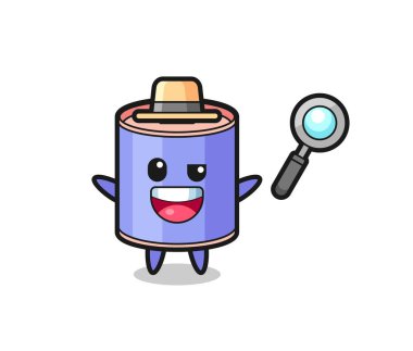 Bir davayı çözmeyi başaran bir dedektif olarak silindir domuz banka maskotunun çizimi, şirin bir tasarım.