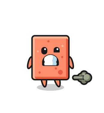 Osuruk yapan tuğla karikatür çizimi, şirin tasarım.