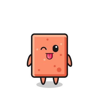 Tatlı bir ifadeyle tatlı bir tuğla karakteri dilini uzatıyor, şirin bir tasarım.