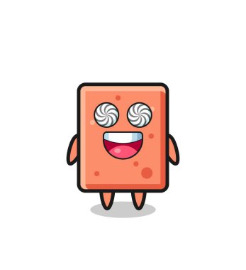 Hipnotize olmuş gözleri ve şirin tasarımı olan sevimli bir tuğla karakter.