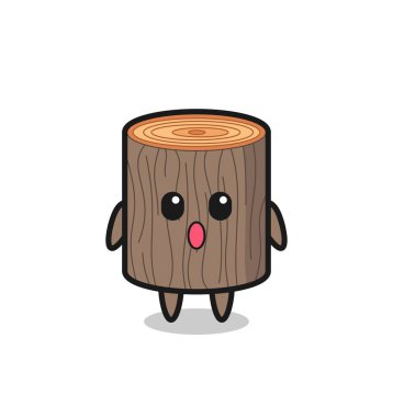 Ağaç kütüğü çizgi filminin şaşkın ifadesi, şirin tasarım.