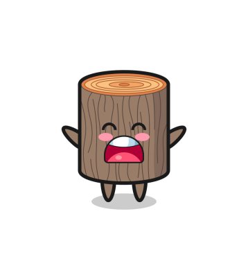 Şirin ağaç gövdesi maskotu esnemiş bir ifade, şirin bir tasarım.