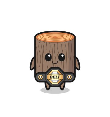 Kemerli MMA savaşçı ağaç kütüğü maskotu, şirin bir tasarım.