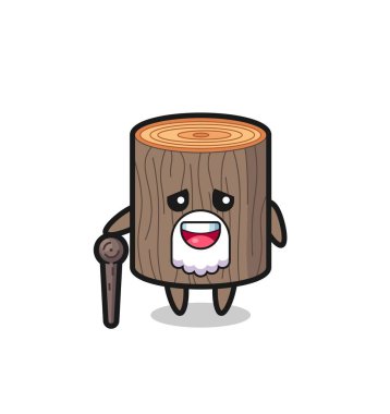 Şirin ağaç kütüğü büyükbabanın elinde bir sopa var, şirin tasarım.