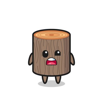 Şirin ağaç gövdesi maskotunun şaşkın yüzü, şirin tasarım.