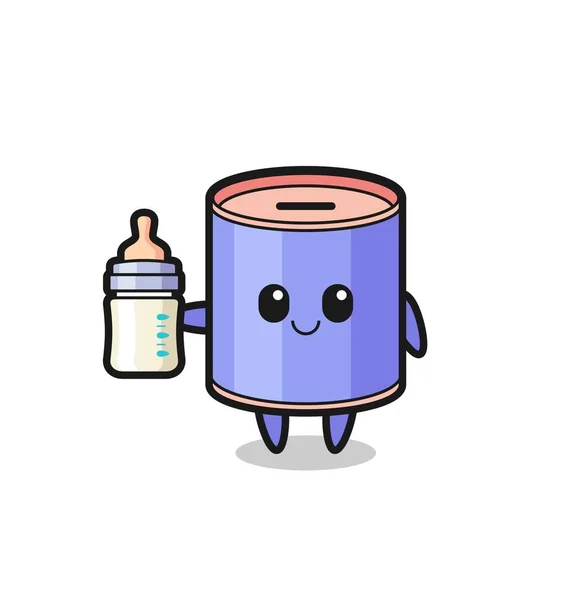 ミルクボトル付きベビーシリンダーピギーバンク漫画のキャラクター かわいいデザイン — ストックベクタ