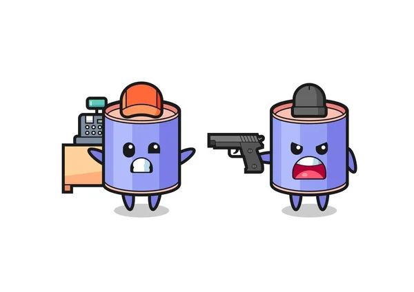 Illustration Cute Cylinder Piggy Bank Cashier Pointed Gun Robber Cute — Stock Vector