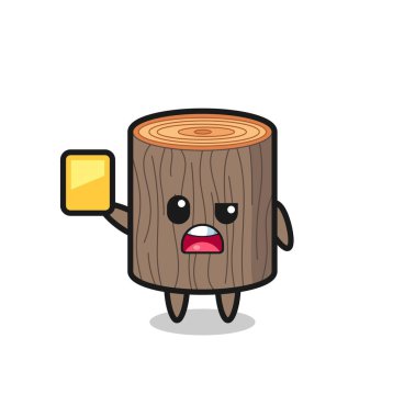 Bir futbol hakemi olarak sarı kart veren bir çizgi film karakteri, şirin bir tasarım.