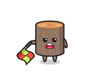 çizgi hakemi olarak ağaç kütüğü karakteri bayrağı 45 derecelik açıyla tutun, şirin tasarım