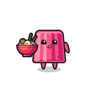 Erişte yiyen tatlı jöle karakteri, şirin bir tasarım.