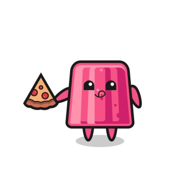 Tatlı jöleli çizgi film pizza yiyor, şirin tasarım.