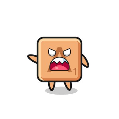 Güzel Scrabble karikatürü, çok kızgın bir poz, şirin bir tasarım.