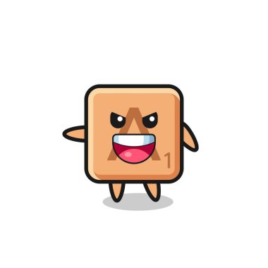 Heyecanlı poz veren Scrabble çizgi filmi, şirin tasarım.