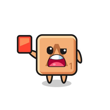 Hakem olarak Scrabble sevimli maskot kırmızı kart veriyor, şirin tasarım.