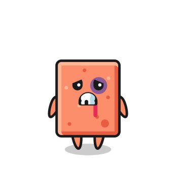 Yaralı tuğla karakteri, yaralı yüzü, şirin bir tasarım.