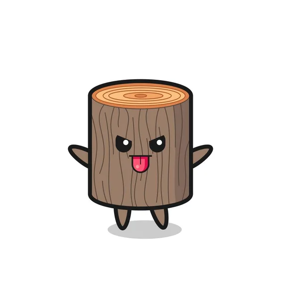 Carácter Muñón Árbol Travieso Pose Burlona Lindo Diseño — Vector de stock