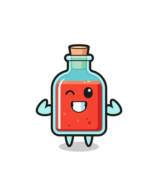 Personaje Botella Veneno Cuadrado Muscular Está Posando Mostrando Sus Músculos — Vector de stock