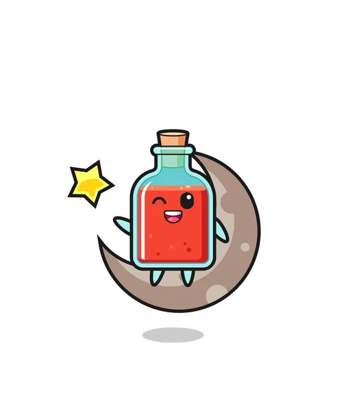 Illustration Square Poison Bottle Cartoon Sitting Half Moon Cute Design — Stock Vector