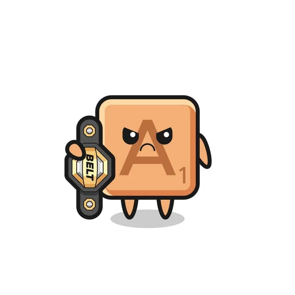 Scrabble Personaje Mascota Como Luchador Mma Con Cinturón Campeón Lindo — Vector de stock