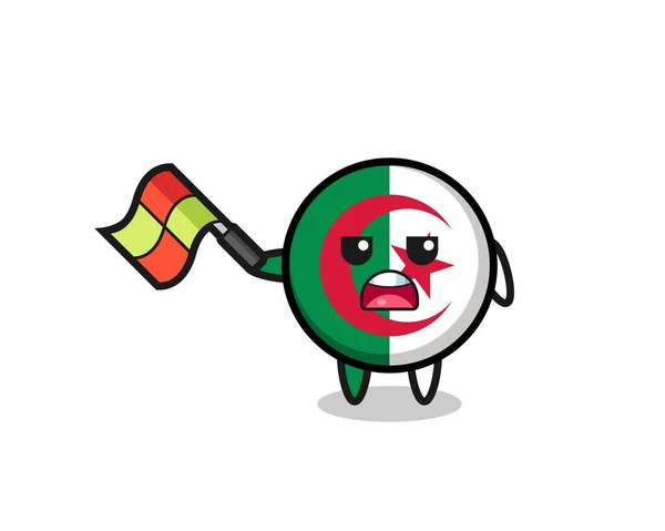 Alžírská Vlajka Karikatura Jako Line Soudce Držet Vlajku Úhlu Stupňů — Stockový vektor