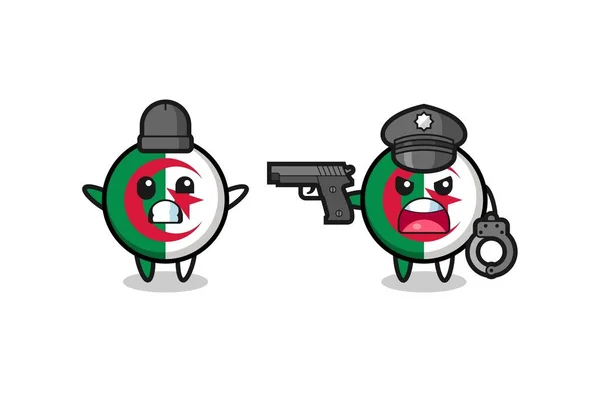 Illustration Algeria Flag Robber Hands Pose Caught Police Cute Design — Stock Vector