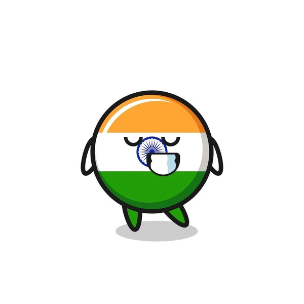 India Bandera Dibujos Animados Ilustración Con Una Expresión Tímida Lindo — Vector de stock