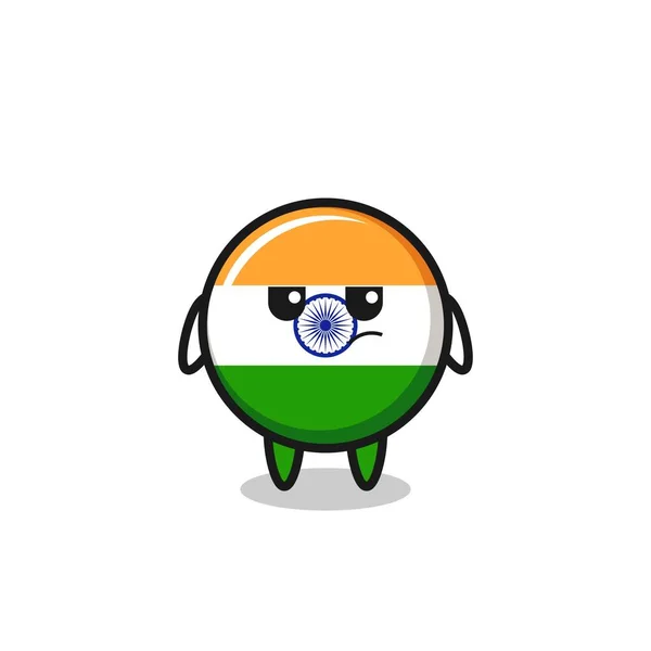 Carino India Flag Personaggio Con Espressione Sospetta Design Carino — Vettoriale Stock